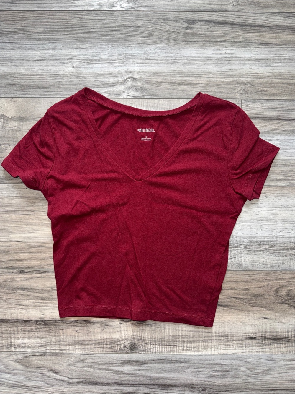 wild fable Burgundy V-Neck Short Sleeve Crop Top